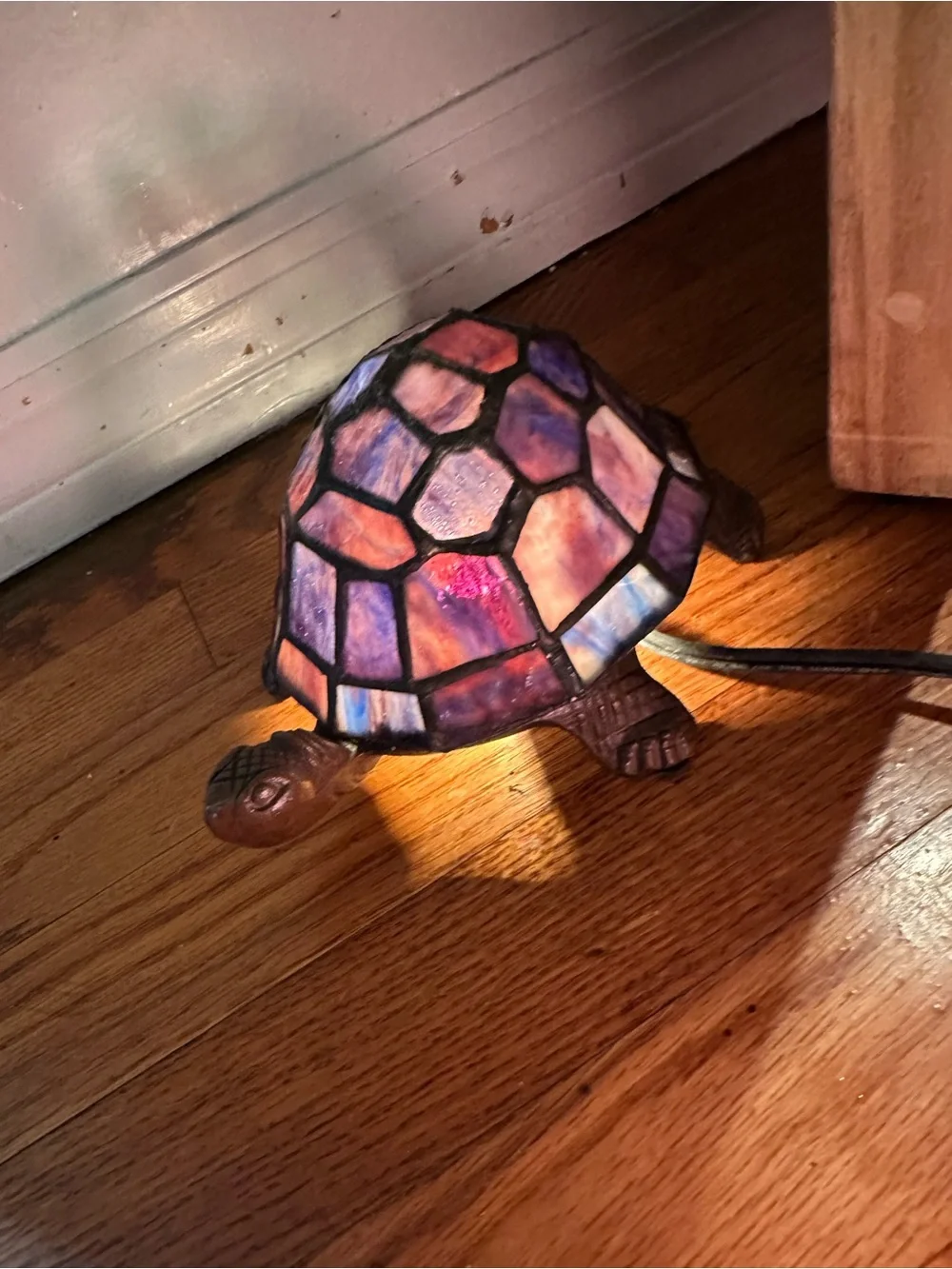 Turtle Tiffany-Style Stained Glass Accent Lamp - Purple and Pink